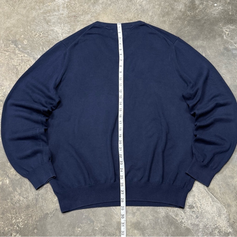 Tommy Hilfiger Navy V-Neck Knit Sweater Classic Flag Logo - Picture 7 of 8
